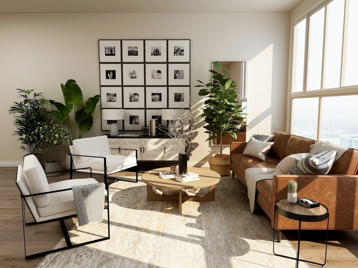 Comfortable living room with natural light — stock inspiration photo